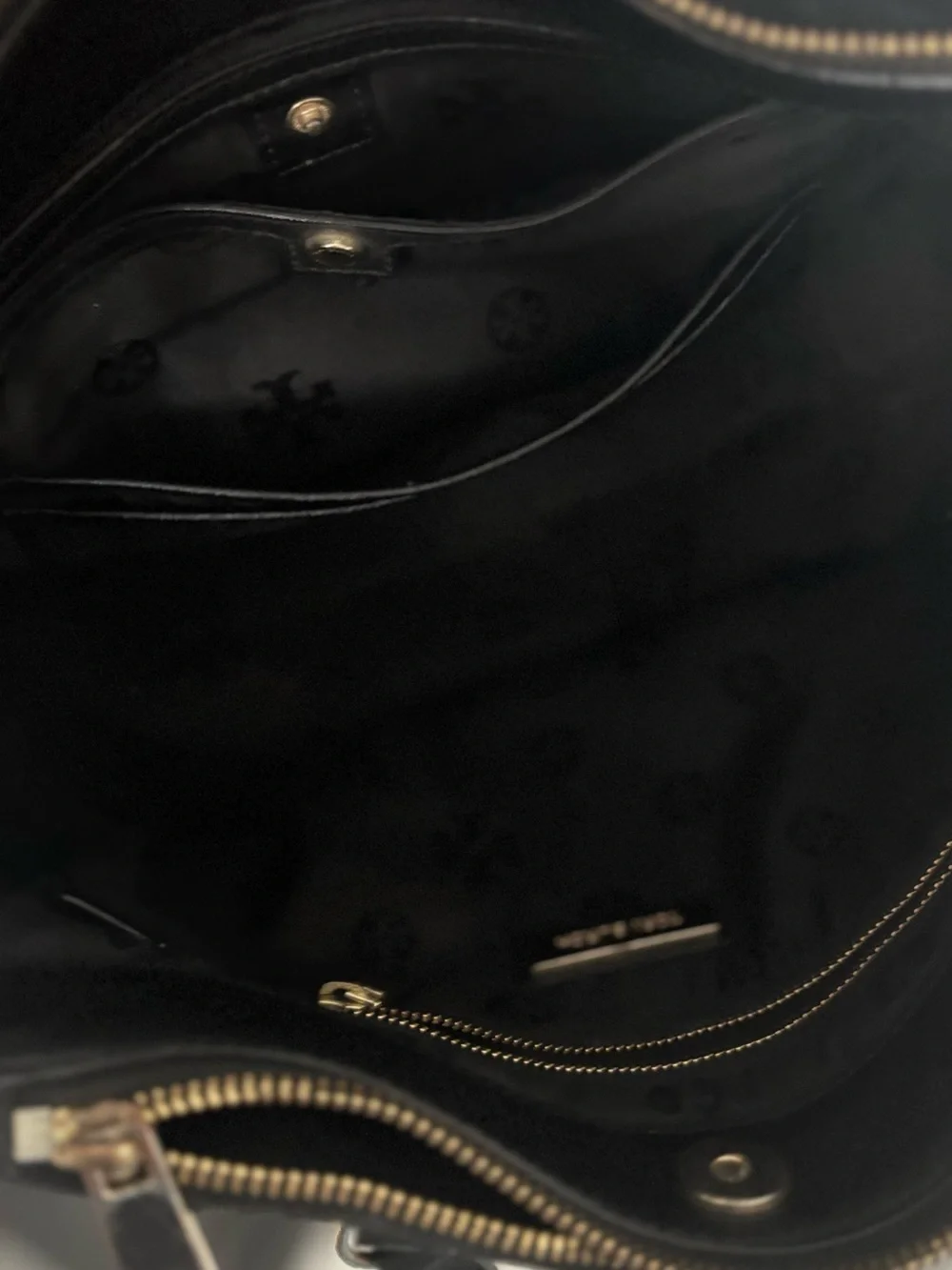 Tory Burch Black Leather Satchel with Gold-Tone Logo